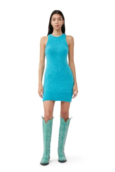 Ganni Alpaca And Wool-blend Minidress In Blue
