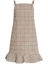 Ganni Checked Wool-blend Minidress In Neutrals