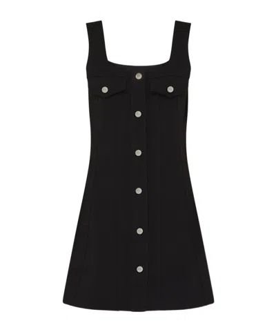Ganni Snap Front Bonded Crepe Minidress In Black