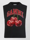 Ganni Sleeveless Intarsia Knit Crew Neck Top In Black