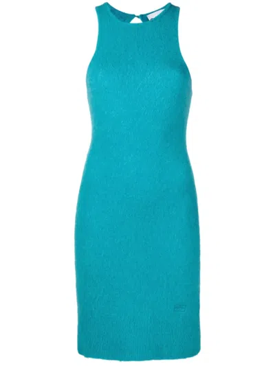 Ganni Alpaca And Wool-blend Minidress In Blue