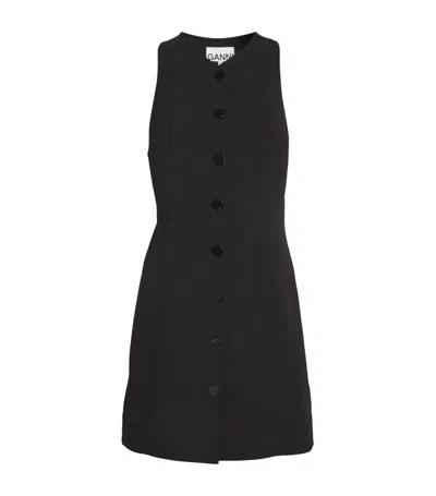 Ganni Sleeveless Twill Dress With Button Front In Black