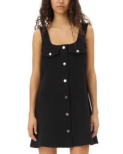 Ganni Snap Front Bonded Crepe Minidress In Black