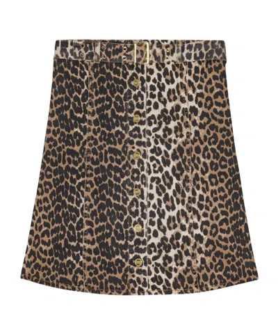 GANNI GANNI LEOPARD PRINTED STRAPLESS DENIM TOP