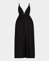 Ganni Black Long Dress With A V-neck Embellished With Studs In Black