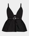 Ganni Black V-neck Top With A Waistband Under The Bust In Black