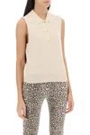 Ganni Sleeveless Polo Shirt In Beige