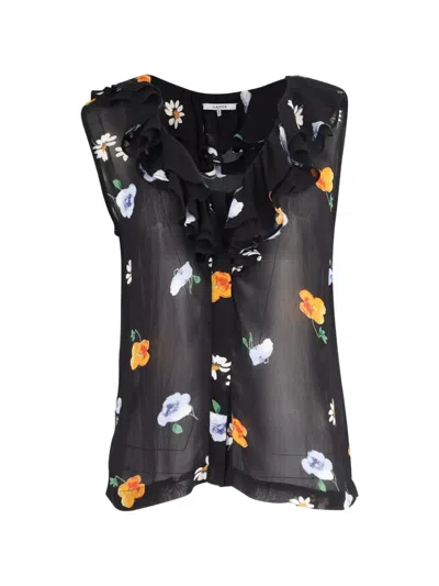 Pre-owned Ganni Sleeveless Ruffle Blouse In Black