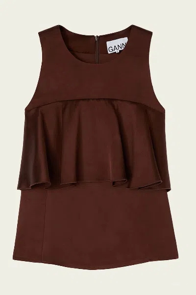Ganni Sleeveless Ruffle Top In Chicory Coffee In Multi