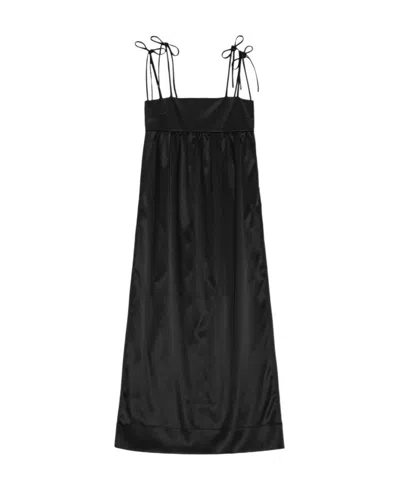 Ganni Midikleid Aus Baumwollpopeline Mit Raffung In Schwarz