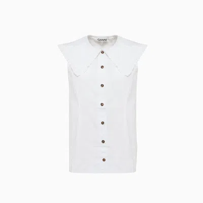 Ganni Sleeveless Shirt In White