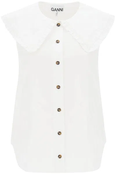 GANNI SLEEVELESS SHIRT WITH MAXI COLLAR