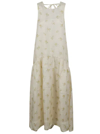 Ganni Sleeveless Tiered Dress With Floral Print In Gray