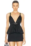 Ganni Black V-neck Top With A Waistband Under The Bust In Black