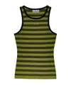 Ganni Striped Soft Cotton Rib Tank Top Golden Cypress In Green