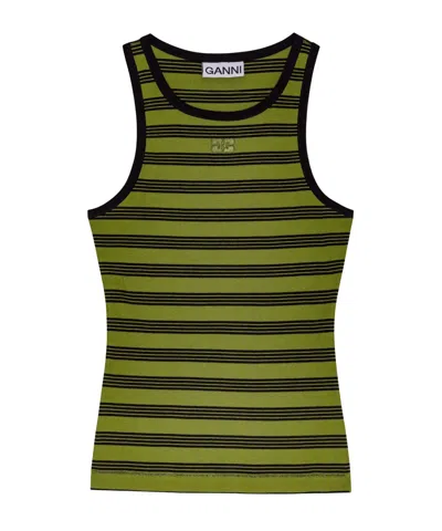 GANNI STRIPED SOFT COTTON RIB TANK TOP