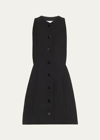 Ganni Sleeveless Twill Suiting Mini Dress In Black