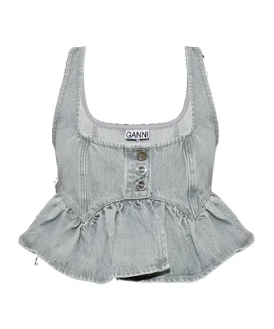 Ganni Sleeveless Vest In Grey