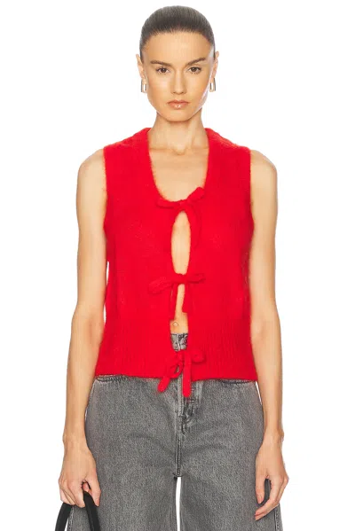 Ganni Light Mohair Tie String Vest In Racing Red
