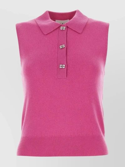 Ganni Sleeveless Knitted Polo In Multicolour