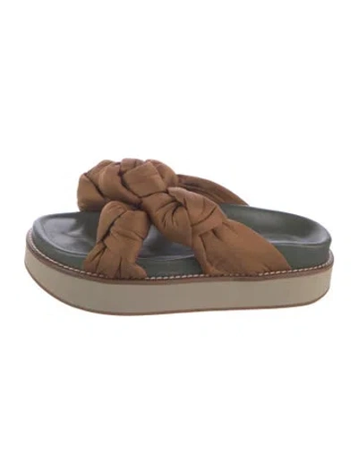 Pre-owned Ganni Slides In Brown/green