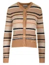 Ganni Multicolor Striped Cardigan With Logo Embroidery In Wool Woman
