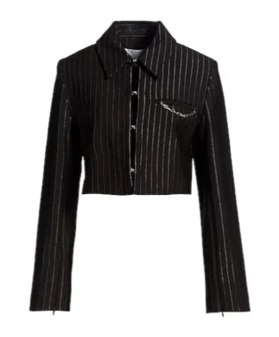 Ganni Slim-fit Striped Coat In Black