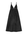 Ganni Black Long Dress With A V-neck Embellished With Studs In Black