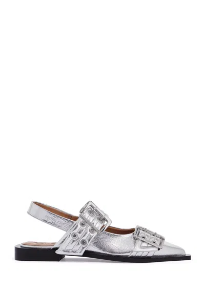 Ganni Slingback Ballet Flats In Silver