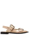 Ganni Slingback Leather Ballerina Shoes In Neutrals