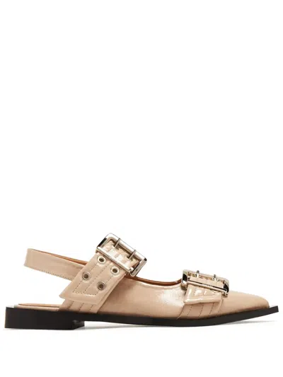 Ganni Slingback Leather Ballerina Shoes In Neutrals