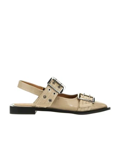 Ganni Slingback Leather Ballerina Shoes In Nude | ModeSens