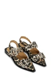 Ganni Multicolor Ballet Shoes With Double Buckle And All-over Leopard Print In Tech Fabric Woman In Leopard
