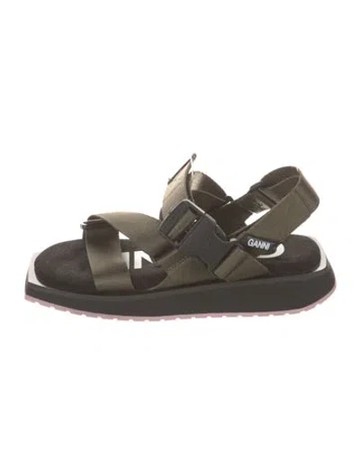 Pre-owned Ganni Slingback Sandals In Green