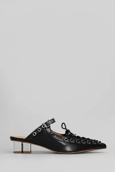 Ganni Womens Black Eyelets Lace-up Faux-leather Mules Eur 39 / 6 Uk