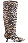Ganni Women Leopard Eyelets Slouchy High Shaft Boots In Leopard