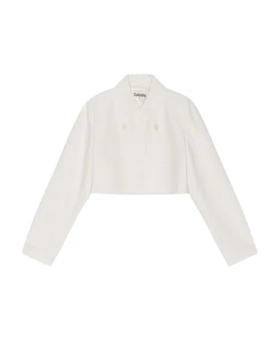 Ganni Slub Cropped Jacket In White