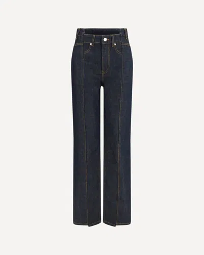Ganni Slub Denim Fold Jeans In Blue