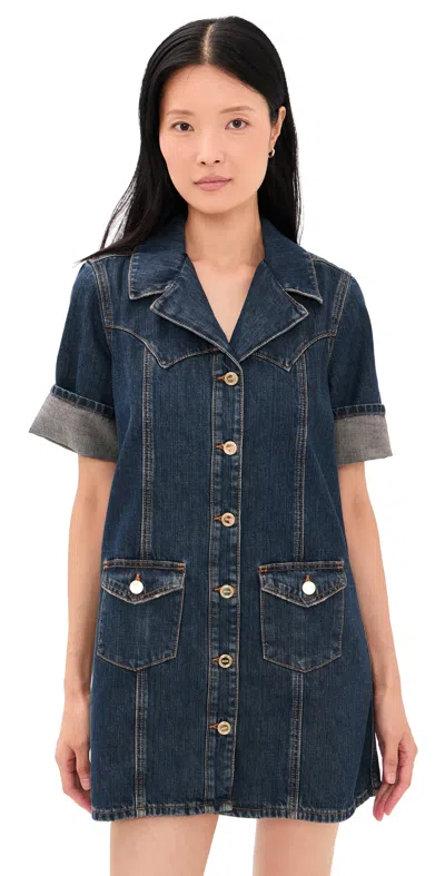 Ganni Slub Mix Denim Mini Dress Dark Blue Vintage