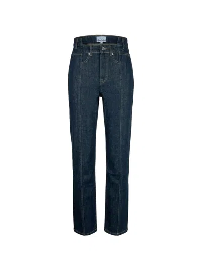 Ganni Slub-denim Fold Jeans In Blue