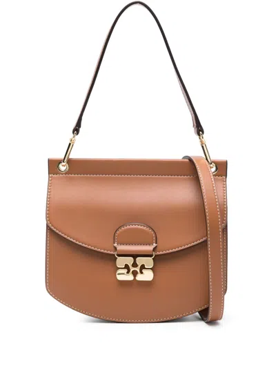 Ganni Small Apo-g Shoulder Bag In Brown