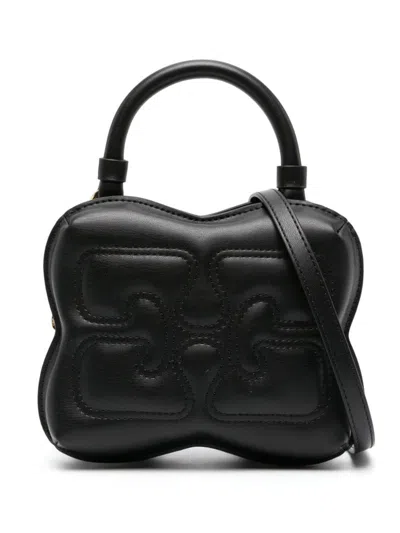 Ganni Small Black Butterfly Crossbody Bag In Recycled And Synthetic Calf Leather