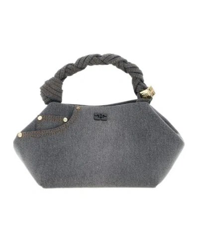 Ganni Small Bou Braided Handle Tote Bag In Gray