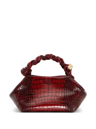 Ganni Small Bou Croco Tote Bag In Red