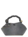 Ganni Small Twisted-handle Denim Clutch Bag In Gray