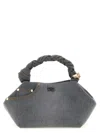 Ganni Small Twisted-handle Denim Clutch Bag In Gray