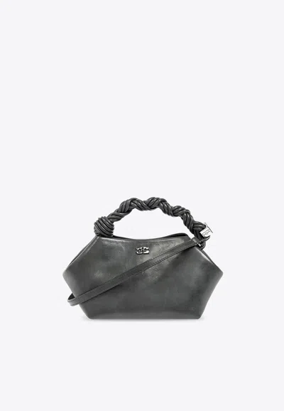 Ganni Small Bou Leather Top Handle Bag In Gray