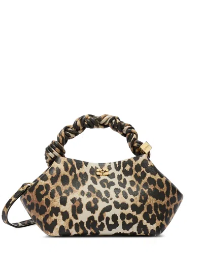 Ganni Small Bou Leopard-print Twisted-handle Crossbody Bag In Brown
