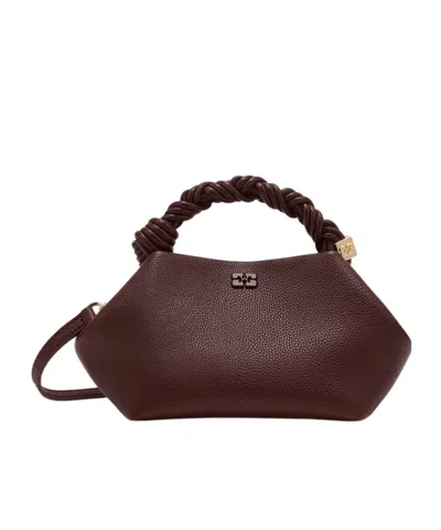 Ganni Small Bou Logo Detailed Twisted-handle Tote Bag In Brown