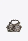 Ganni Small Bou Snakeskin Print Top Handle Bag In Brown